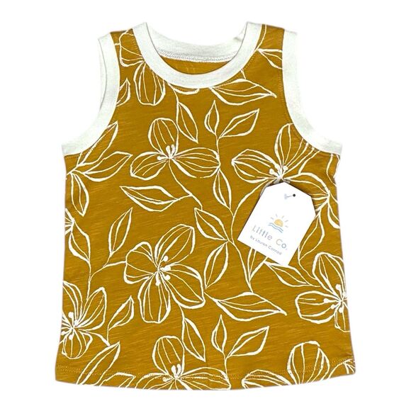 NEW Little Co. By Lauren Conrad Mustard Yellow Tropical Flower Muscle Tank 12M - Picture 1 of 5